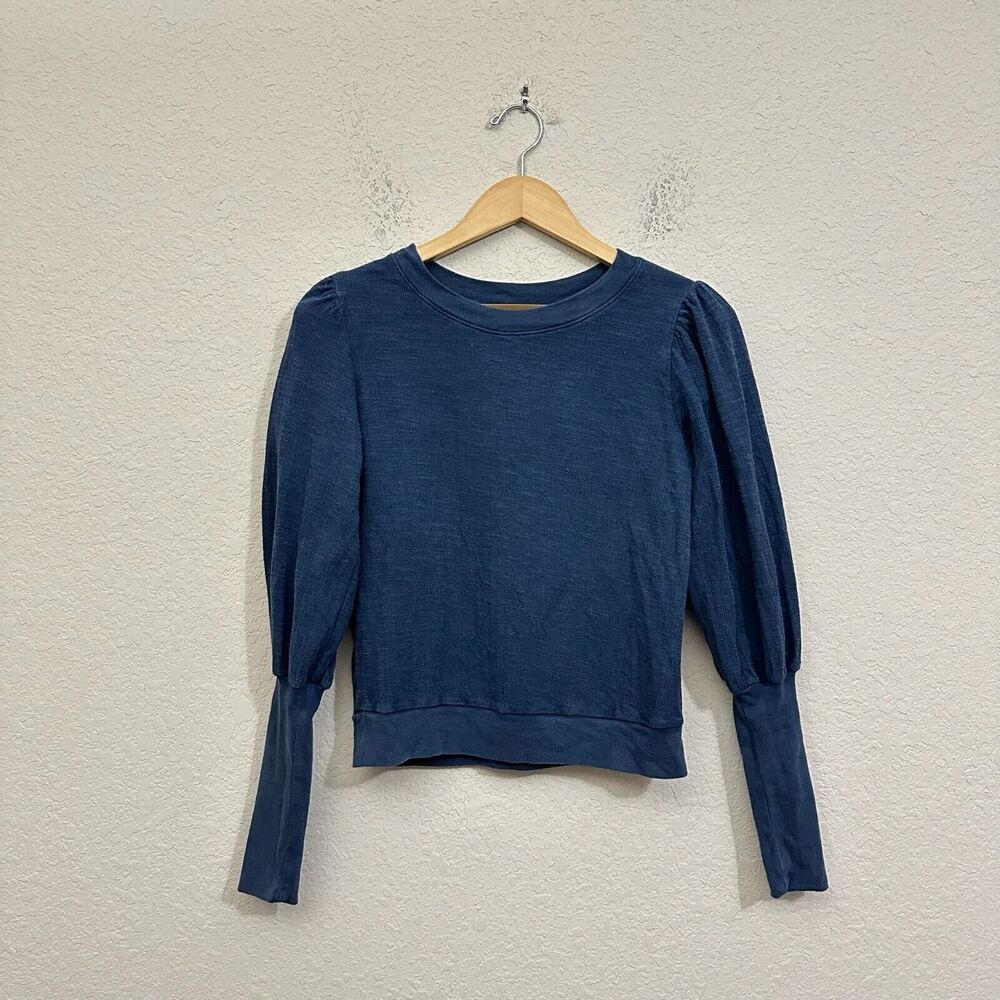 APIECE APART Olimpio Cotton Sweatshirt Womens Navy Blue Puff Sleeve